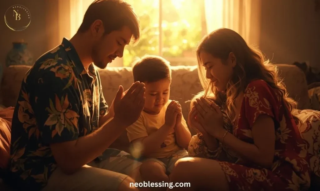 Family praying together at home