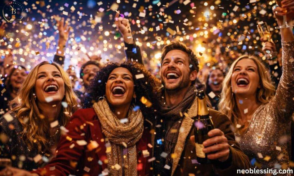 Friends laughing at New Year party