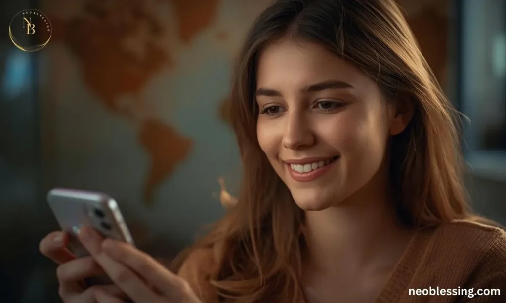 Woman sending message to faraway love