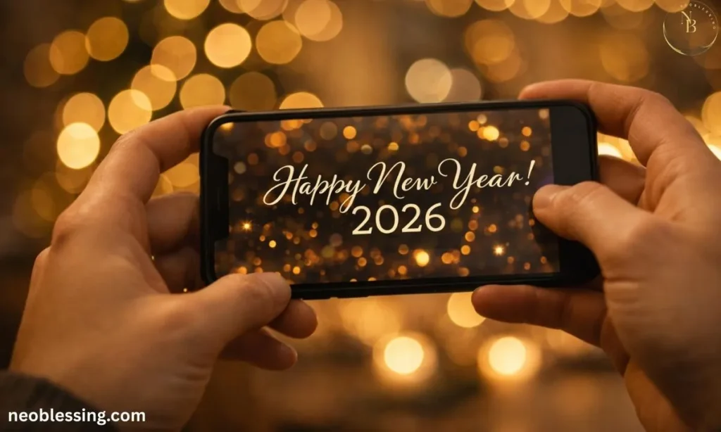 Joyful New Year text message moment