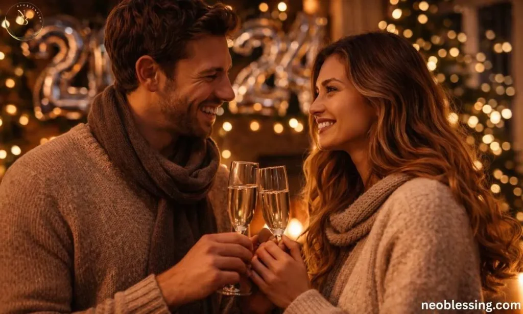 "Couple sharing New Year wishes"