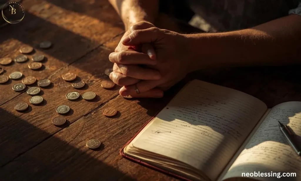 Hands praying over coins