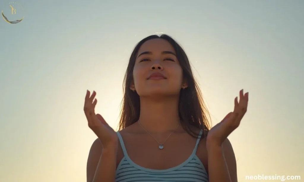 Person praying at sunrise