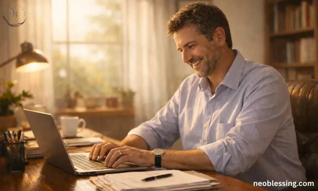 Grateful husband at work