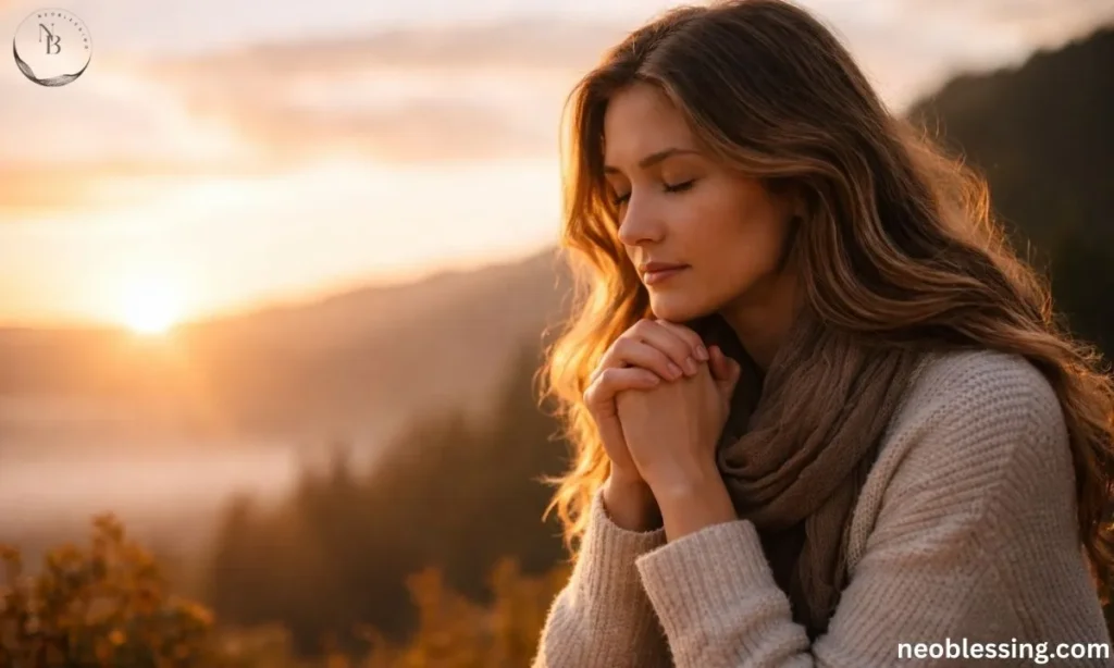Person praying at sunrise
